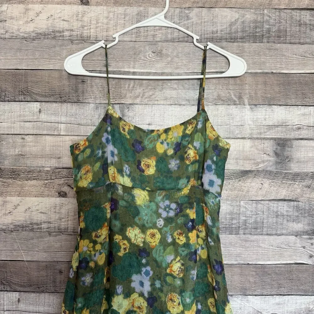 Free People Vintage Green Yellow Floral Empire Waist Slip Dress M (7-8) NWT